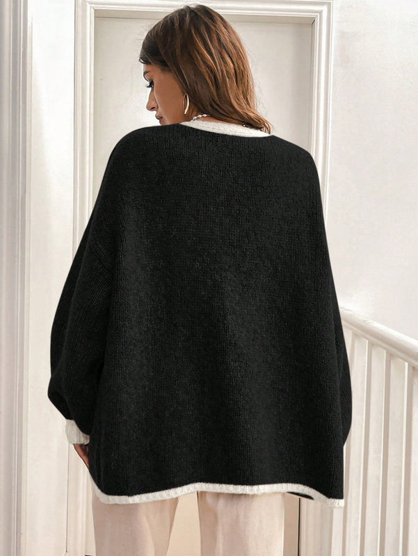 Frenchy blusa minimalista de manga larga con bolsillo y detalle de color contrastante en los bordes con lazo frontal para mujer