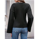 Sueter de punto holgado con cuello en v y mangas largas acampanadas para mujer de warmwaves