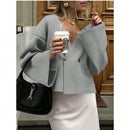 Sueter de punto holgado con cuello en v y mangas largas acampanadas para mujer de warmwaves
