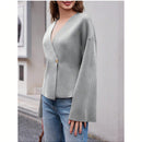 Sueter de punto holgado con cuello en v y mangas largas acampanadas para mujer de warmwaves