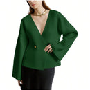 Sueter de punto holgado con cuello en v y mangas largas acampanadas para mujer de warmwaves