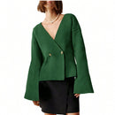Sueter de punto holgado con cuello en v y mangas largas acampanadas para mujer de warmwaves