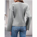 Sueter de punto holgado con cuello en v y mangas largas acampanadas para mujer de warmwaves