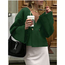 Sueter de punto holgado con cuello en v y mangas largas acampanadas para mujer de warmwaves