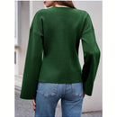 Sueter de punto holgado con cuello en v y mangas largas acampanadas para mujer de warmwaves