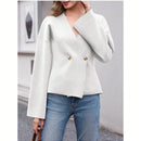 Sueter de punto holgado con cuello en v y mangas largas acampanadas para mujer de warmwaves
