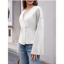 Sueter de punto holgado con cuello en v y mangas largas acampanadas para mujer de warmwaves