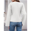 Sueter de punto holgado con cuello en v y mangas largas acampanadas para mujer de warmwaves