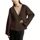 Sueter de punto holgado con cuello en v y mangas largas acampanadas para mujer de warmwaves