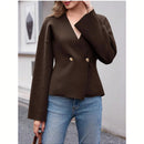 Sueter de punto holgado con cuello en v y mangas largas acampanadas para mujer de warmwaves