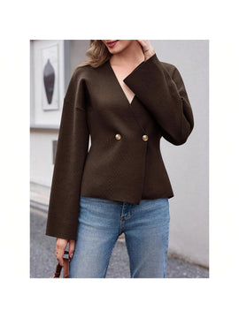 Sueter de punto holgado con cuello en v y mangas largas acampanadas para mujer de warmwaves