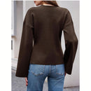Sueter de punto holgado con cuello en v y mangas largas acampanadas para mujer de warmwaves