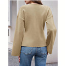 Sueter de punto holgado con cuello en v y mangas largas acampanadas para mujer de warmwaves