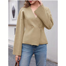 Sueter de punto holgado con cuello en v y mangas largas acampanadas para mujer de warmwaves