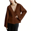 Sueter de punto holgado con cuello en v y mangas largas acampanadas para mujer de warmwaves