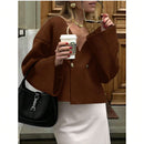 Sueter de punto holgado con cuello en v y mangas largas acampanadas para mujer de warmwaves