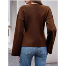 Sueter de punto holgado con cuello en v y mangas largas acampanadas para mujer de warmwaves