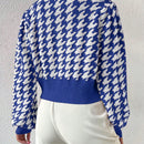 Essnce cardigan casual de mujer con botones y mangas de farol, dobladillo ancho y estampado de pata de gallo