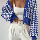 Essnce cardigan casual de mujer con botones y mangas de farol, dobladillo ancho y estampado de pata de gallo