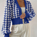Essnce cardigan casual de mujer con botones y mangas de farol, dobladillo ancho y estampado de pata de gallo