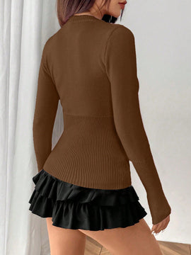 Moosta mujer chaqueta de punto de unicolor con cuello redondo, manga larga, de abotonadura sencilla, versatil y de moda, para otono/invierno