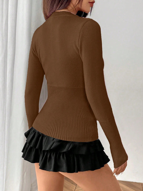 Moosta chaqueta de punto de estilo casual y versatil de color liso para otono/invierno
