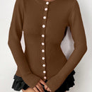 Moosta mujer chaqueta de punto de unicolor con cuello redondo, manga larga, de abotonadura sencilla, versatil y de moda, para otono/invierno