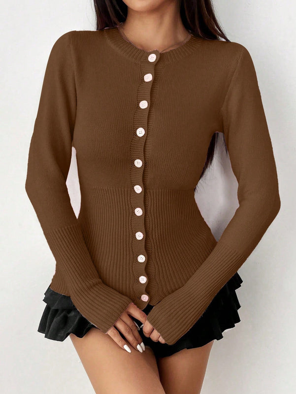 Moosta chaqueta de punto de estilo casual y versatil de color liso para otono/invierno