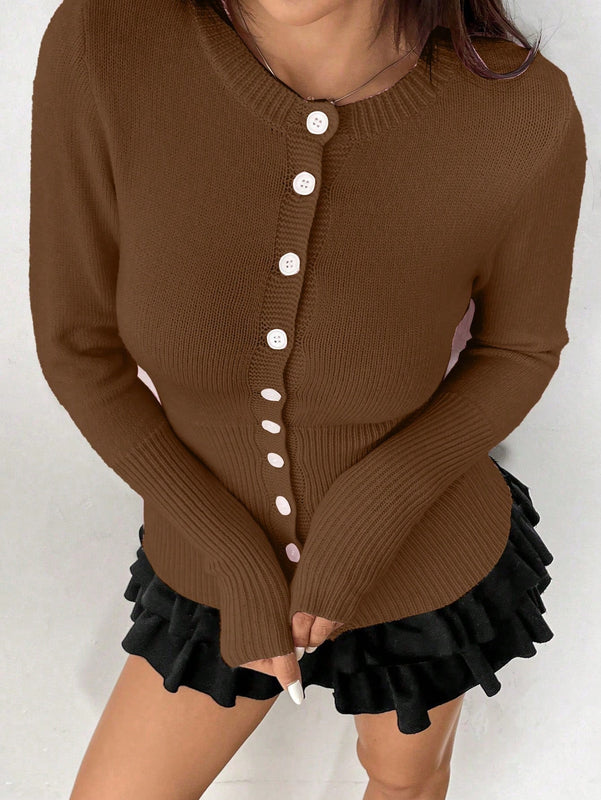 Moosta chaqueta de punto de estilo casual y versatil de color liso para otono/invierno