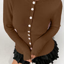 Moosta mujer chaqueta de punto de unicolor con cuello redondo, manga larga, de abotonadura sencilla, versatil y de moda, para otono/invierno