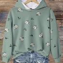 Lune sudadera con capucha de estampado floral vintage todo sobre en estilo minimalista casual, adecuada para otono/invierno