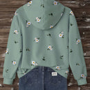 Lune sudadera con capucha de estampado floral vintage todo sobre en estilo minimalista casual, adecuada para otono/invierno