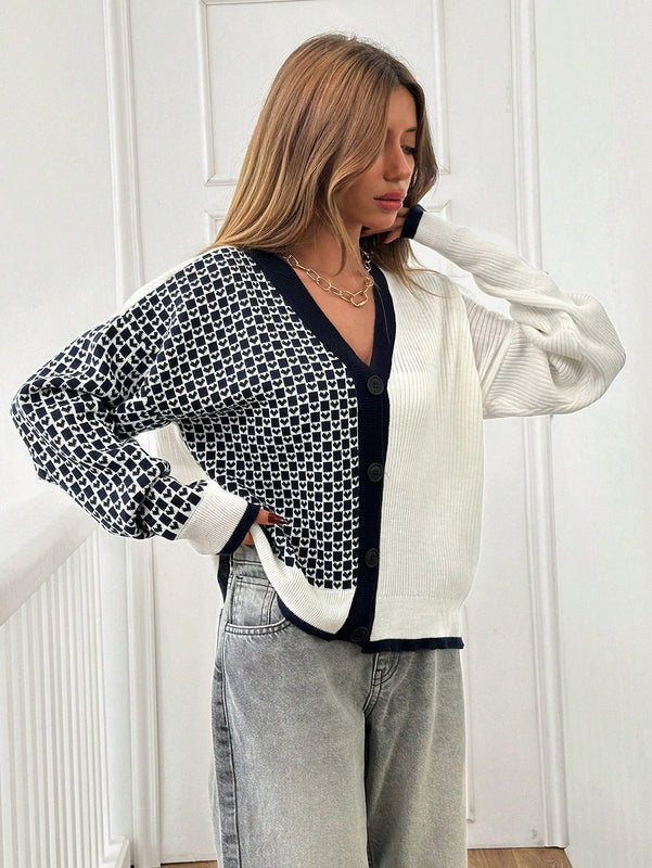 Cardigan de cuello en v con detalles de botones especiales y multicolor