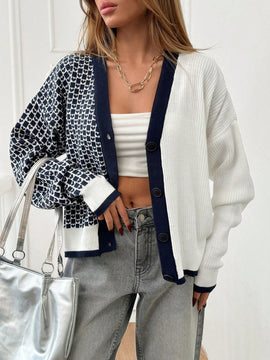 Cardigan de cuello en v con detalles de botones especiales y multicolor