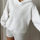 Muchic sudadera con capucha con estampado de leopardo minimalista informal, impreso en toda la prenda, otono invierno