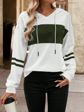 Lune sudadera con capucha de manga larga y hombros caidos para mujer, estampado floral minimalista y holgado, otono