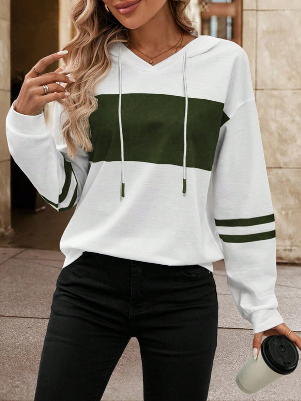 Lune sudadera con capucha de manga larga y hombros caidos para mujer, estampado floral minimalista y holgado, otono