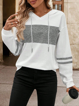 Lune sudadera con capucha de manga larga y hombros caidos para mujer, estampado floral minimalista y holgado, otono