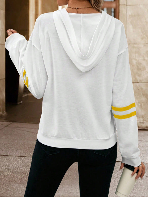 Lune sudadera con capucha de manga larga y hombros caidos para mujer, estampado floral minimalista y holgado, otono