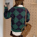 Dazy cardigan con bloques de color y argyle para mujer, informal para otono/invierno