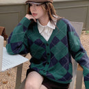 Dazy cardigan con bloques de color y argyle para mujer, informal para otono/invierno