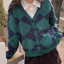 Dazy cardigan con bloques de color y argyle para mujer, informal para otono/invierno