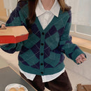 Dazy cardigan con bloques de color y argyle para mujer, informal para otono/invierno