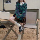 Dazy cardigan con bloques de color y argyle para mujer, informal para otono/invierno