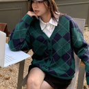 Dazy cardigan con bloques de color y argyle para mujer, informal para otono/invierno