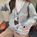 Dazy cardigan con bloques de color y argyle para mujer, informal para otono/invierno