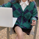 Dazy cardigan con bloques de color y argyle para mujer, informal para otono/invierno