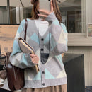 Dazy cardigan con bloques de color y argyle para mujer, informal para otono/invierno