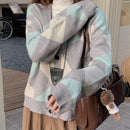 Dazy cardigan con bloques de color y argyle para mujer, informal para otono/invierno