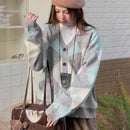 Dazy cardigan con bloques de color y argyle para mujer, informal para otono/invierno
